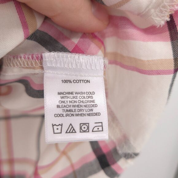 Foxcroft plaid long sleeve button up tunic top Size 16w cream pink pockets - Picture 5 of 7